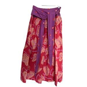Vintage 80s Jeanne Marc Purple Coral Sash wrap Abstract Midi Skirt Medium